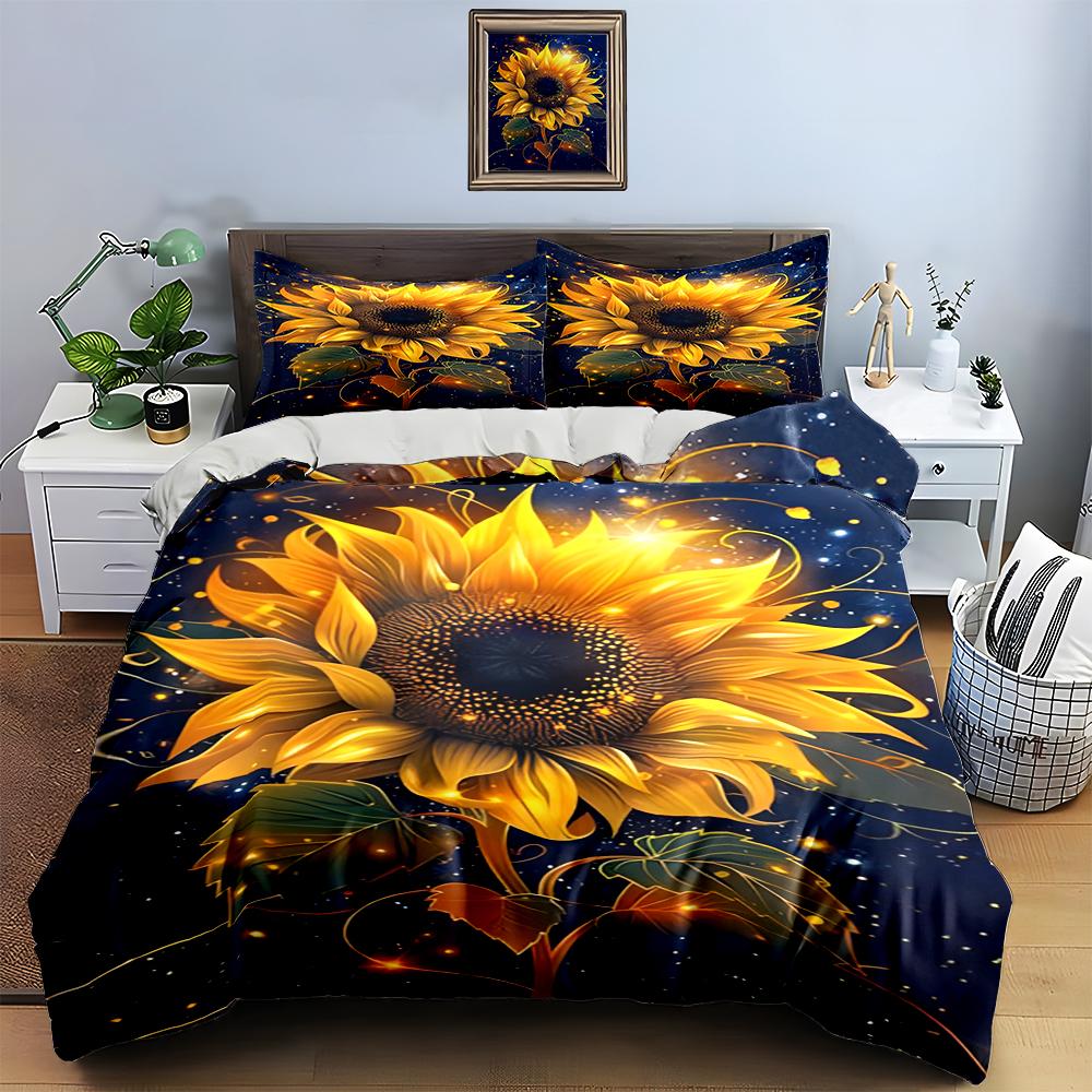 Radiant sunflower design. Bedding Duvet cover sets Duvet covers Pillowcases gifts (1 * Duvet Cover 2 * Pillowcases, without duvet insert)