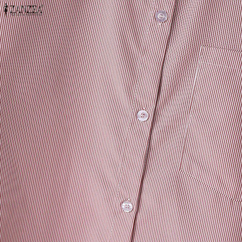 ZANZEA Women Casual Turn Down Collar Long Sleeve Loose Stripe Blouse