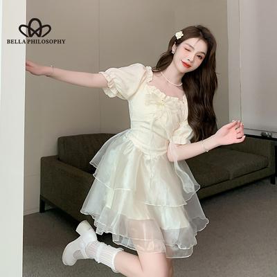 Cute Bow Sweet Summer Short Princess Dress Tutu Ladies Dress Woman Fashion Elegant Dress Beach Party Dress