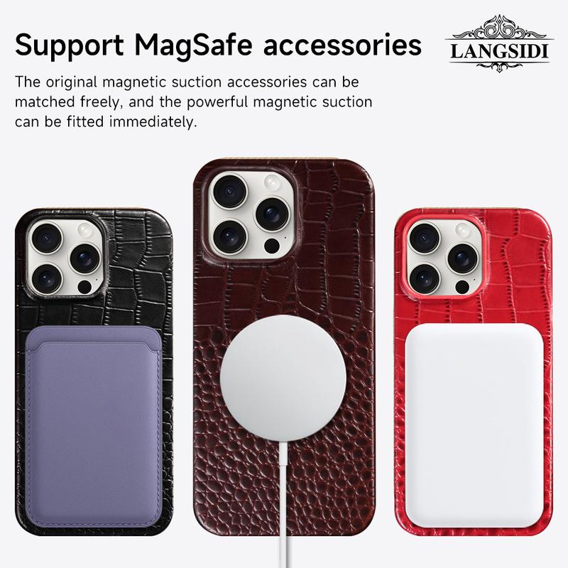For Magsafe Case for iPhone 15 16 17 18 Pro Max Air 18Pro Natural Cowhide Leather Magnetic Protector Luxury Phone Back Cover