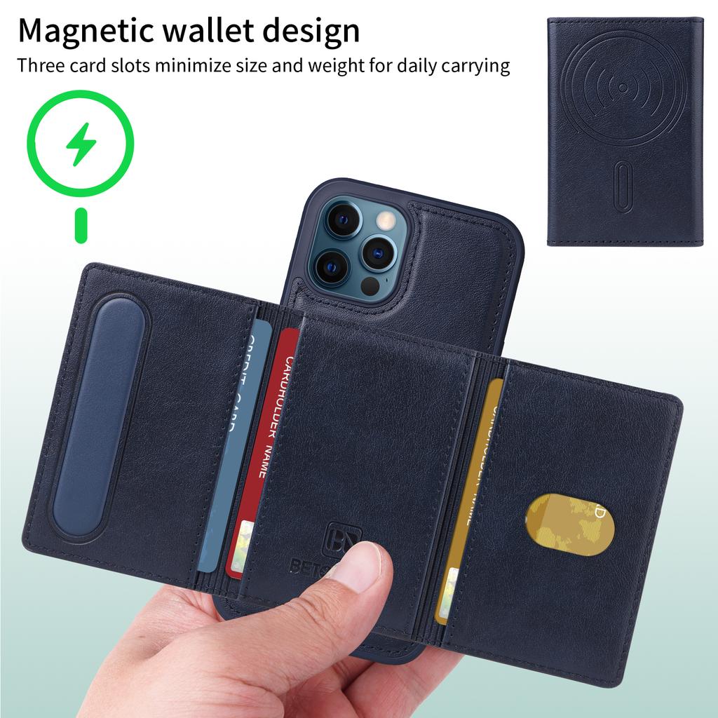 For iPhone 12 Pro Max 6.7 Inch Magnetic Case BETOPNICE Leather Phone Cover Kickstand with Detachable Card Bag
