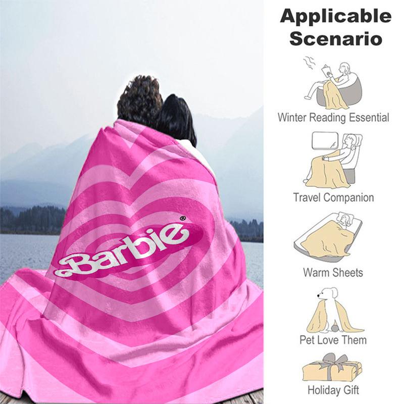 1pc Barbie Heart Pattern Cartoon Blanket,Portable Throw for Travel & Camping, All Season Cozy Blanket,Ideal Gift