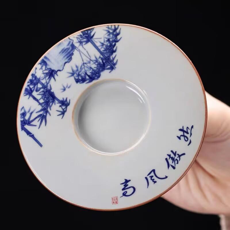 Blue And White Sancai Cover Bowl Ceramic Kung Fu Tea Set Teacup Household Tea Making Large Cover Bowl Anti-Scalding Tea Bowl