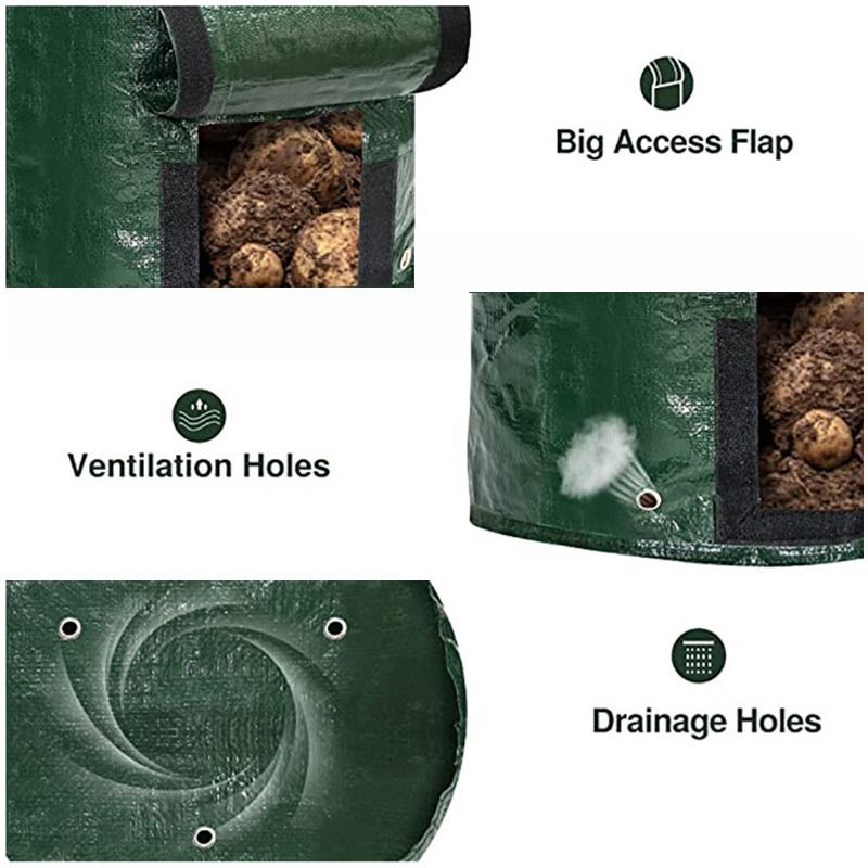 3-10 Gallon Potato Grow Bags with Flap Window Garden Planting Bag with Handles Thickened PE Pots for Tomato Vegetable Fruits