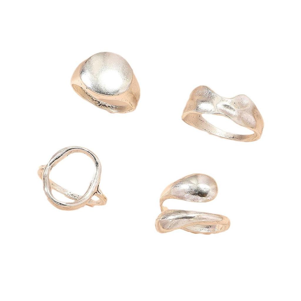 Retro Geometric Ring Set: 4-Piece Cool, Exaggerated Style Rings