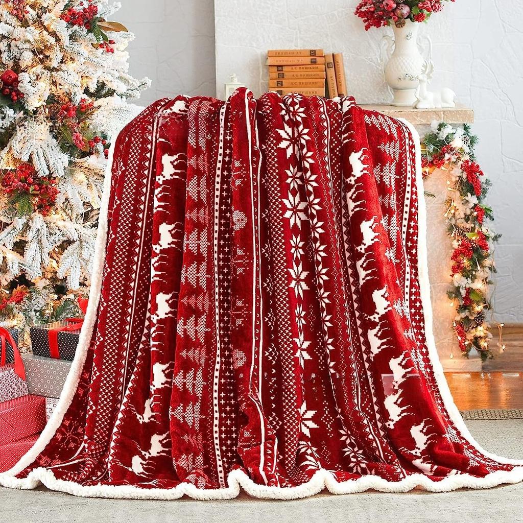 Christmas Red Snowflake Fleece Blanket - Super Soft & Warm Winter Sofa Office Nap Throw Festive Gifting