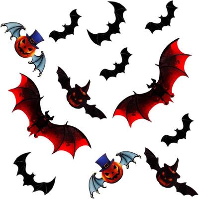 12ks 3D Barevné Netopýr Halloweenské Samolepky na Zeď Party Dekorace