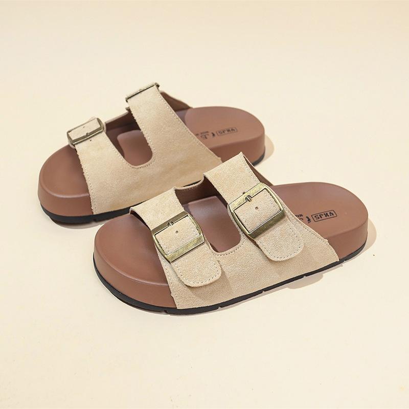 

Summer new beach shoes drag retro belt buckle soft sole thick sole cool slippers women 40 бежевий