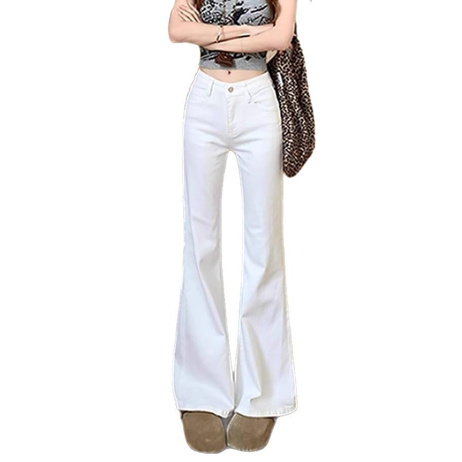 White Micro Flare Jeans Women Petite High-waisted Horseshoe Trousers Thin and Versatile Do Not Stick To The Leg Flare Trousers Long Denim Pants