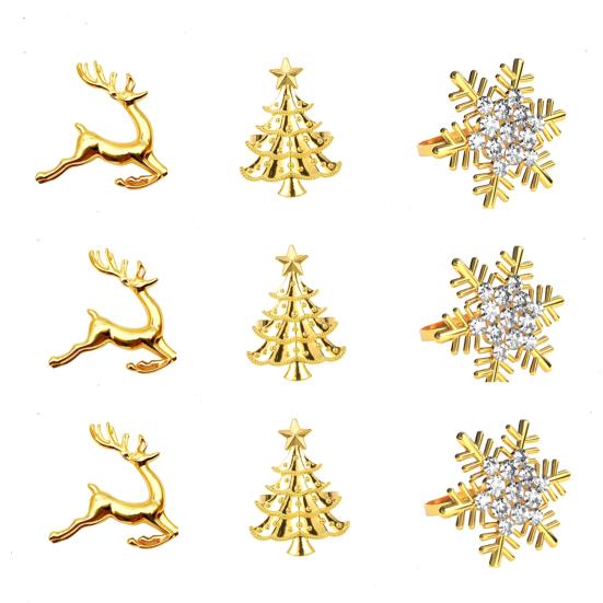 Yousheng Christmas Napkin Rings Alloy Snowflake Elk Tree Napkin Holders Decorative Napkin Rings for Holiday Dining Table Decoration