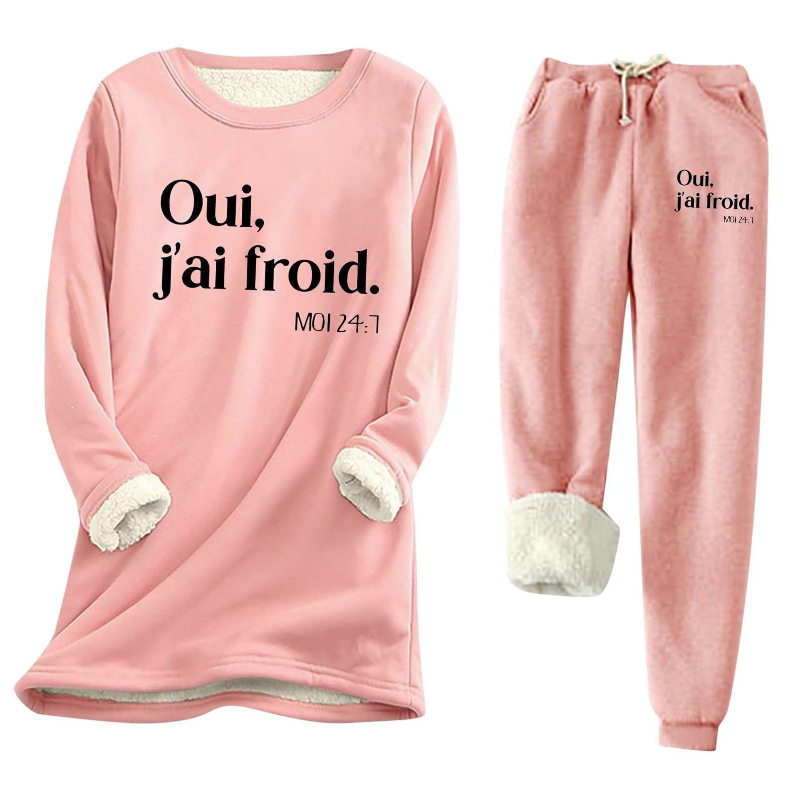 

Жіночий теплий костюм з принтом і круглим вирізом, флісовий светр із довгими рукавами, спортивні штани на шнурках із двох частин XL рожевий