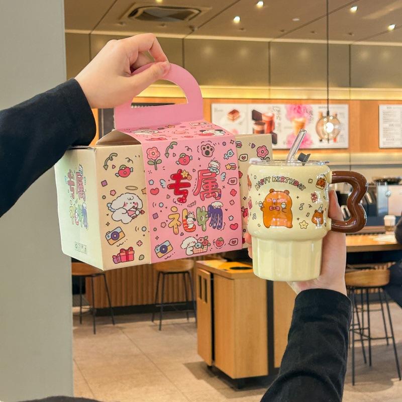 Roztomilý keramický hrnek se slámkou kapybara roztomilý dívčí hrnek na kávu praktický hrnek pro přítelkyni dárek k narozeninám