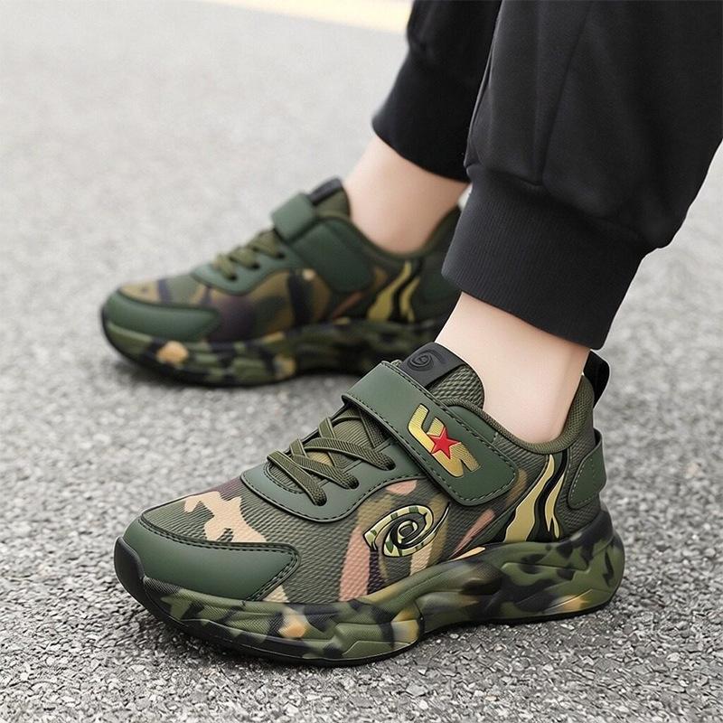 Children's Camouflage Sneakers Boys Velcro Running Shoes Breathable Students Outdoor Training Shoes Middle Children's Tide Shoes
