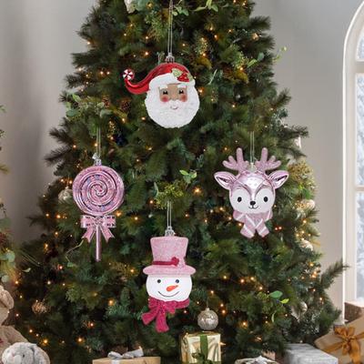 Cartoon 3D Christmas Ornaments Plastic Hanging Decor with Snowman Reindeer Lollipop Designs Festive Tree Decoration for Holiday Displays
