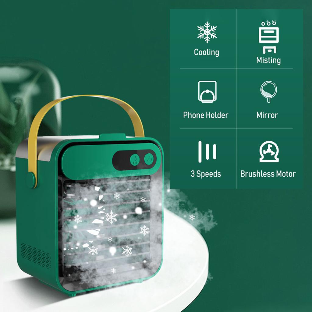 Air Conditioner Fan With Phone Holder Mirror Cooling Air Cooler Humidifier 180mL Space Cooler 3 Speeds USB Air Cooler