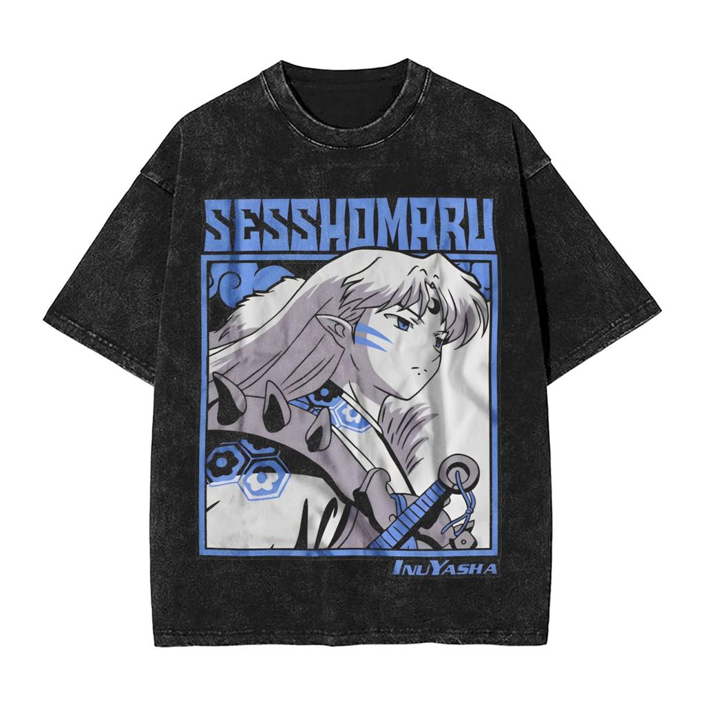 Inuyashas Sesshomaru Inu Yasha Kawaii Washed T Shirts Streetwear Hip Hop Cool TShirt Tees Tops for Men Women Harajuku Summer
