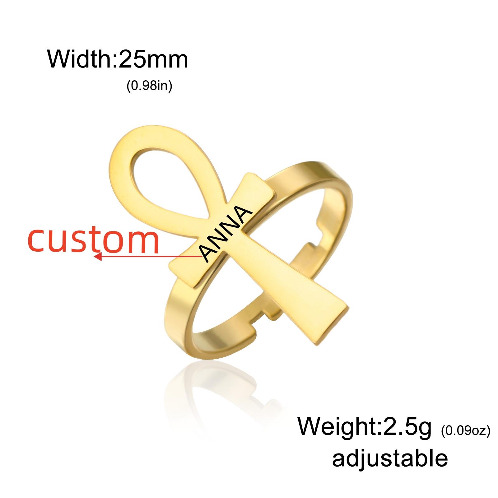 Jeshayuan Custom Two Finger Ring For Men Personalized Cross Ring With Name Engraved Name Ankh Ring for Women Girls Font B01