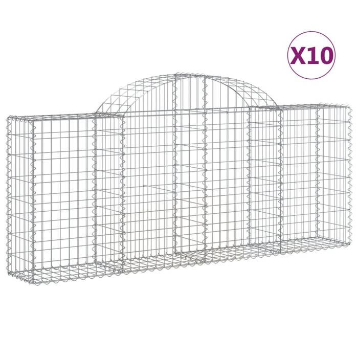 VidaXL Paniers à gabions arqués 10 pcs 200x30x80/100 cm Fer galvanisé, gabion, cage de gabion, panier de mur de gabion, mur 3146097