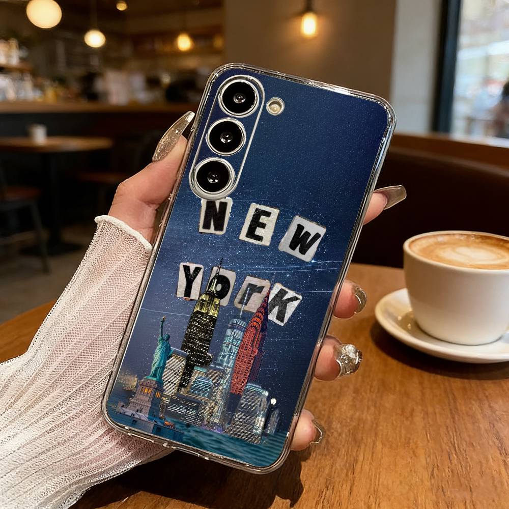 Lovely City N-New Y-York Phone Case For Samsung Galaxy S24 S25 S23 S22 S21 Plus S24 S25 Transparent Cover Case
