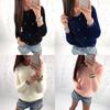 Cozy Women Plush Beaded Sweater Casual Solid Color Fur Sweatshirt With O-neck
