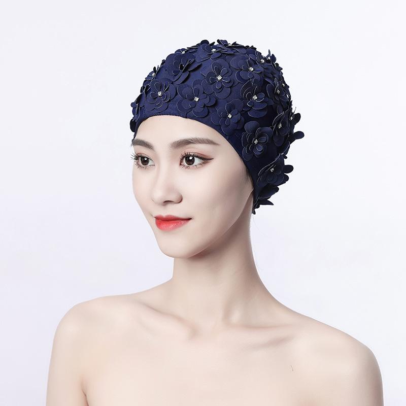 Cuffia da nuoto impermeabile per adulti, fatta a mano, a forma di fiore, petali, alta elasticità, per la cura dei capelli, da donna