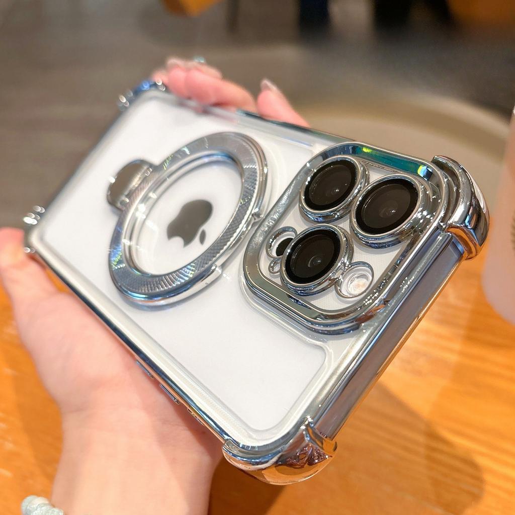 Applicable To IPhone 16 Mobile Phone Case Screw Bird's Nest Pattern Metal Bracket Four Corner Anti-fall Apple 15 Transparent Hard Jacket