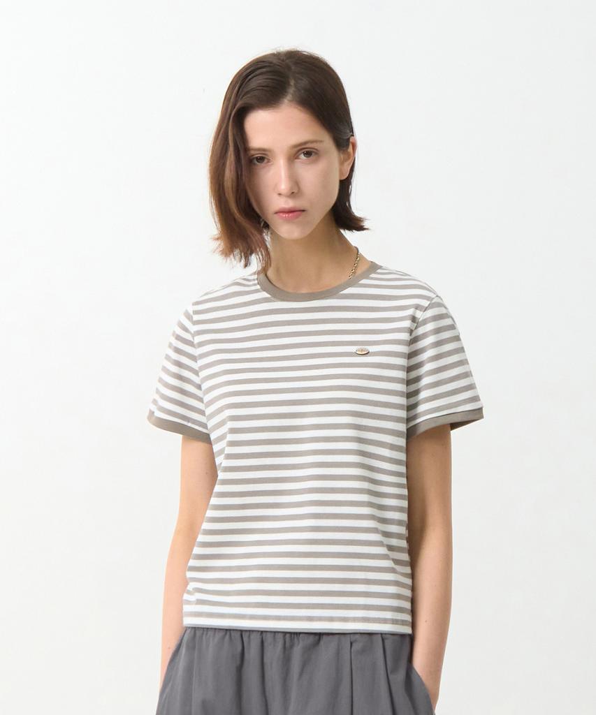 Yujen Antique Small Logo Stripe Ringer T-Shirt_Gray & White