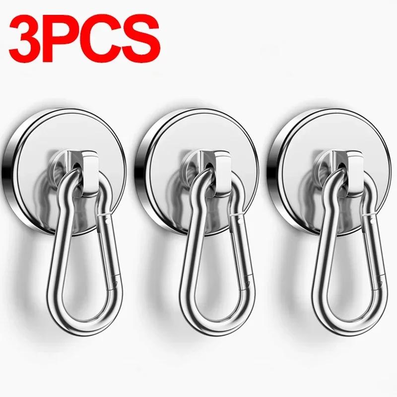 1/10 peças Ganchos magnéticos fortes com mosquetão giratório Gancho magnético de neodímio rotativo para geladeira de cozinha com sucção magnética