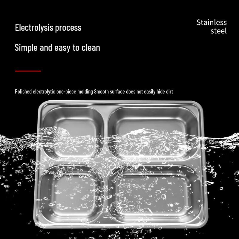 304 Edelstahl Tiefer 4-Fächer-Lunch-Tablett