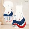 Women Plus Size Two Piece Set Short Sleeve Cardigan V Neck Strappy Star Printed Red Blue White Flared Dress