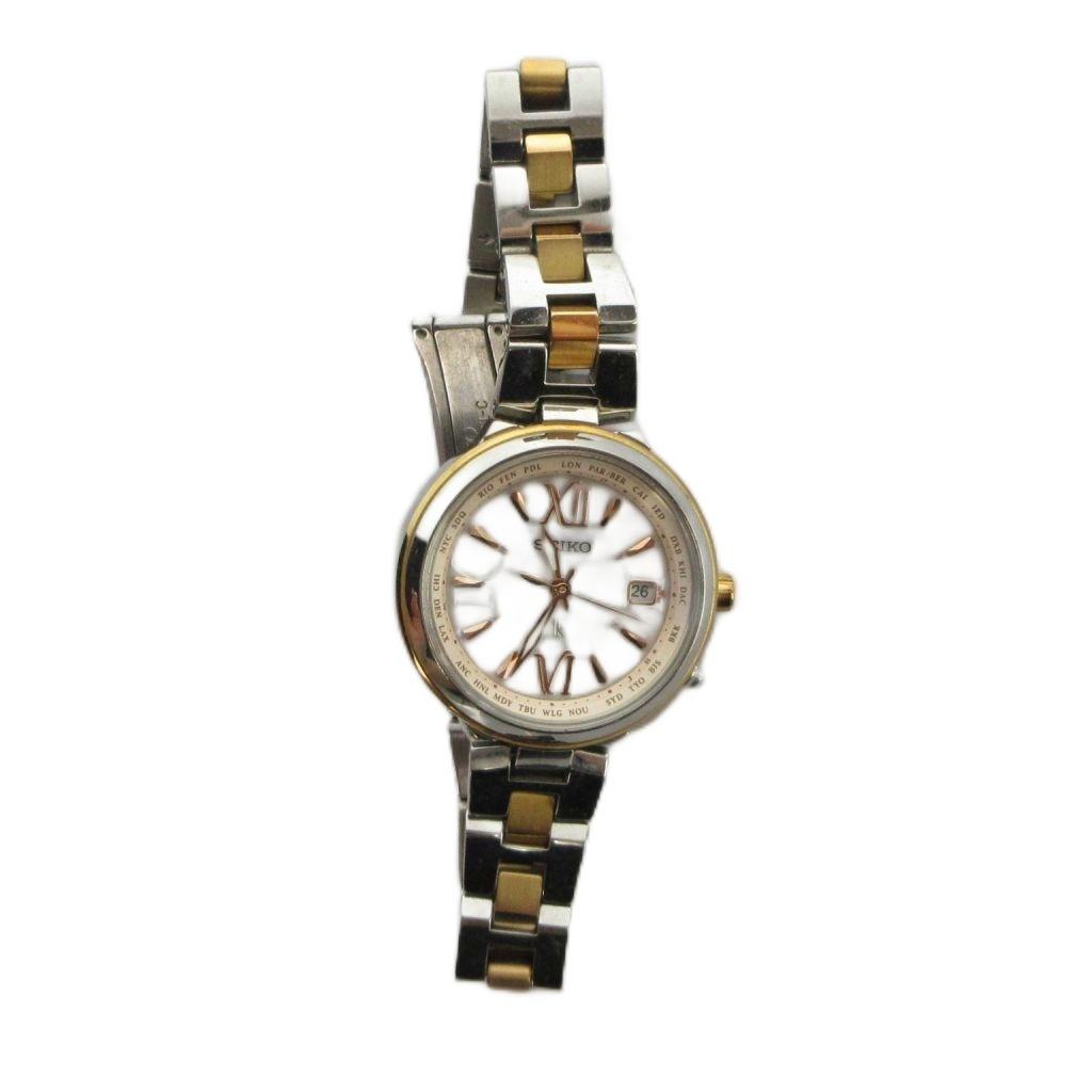 SEIKO LUKIA Solar with 1B25-0AK0 Watch, Powered, Calendar, Silver/ Gold Tone, GY18/ MQ, Women's