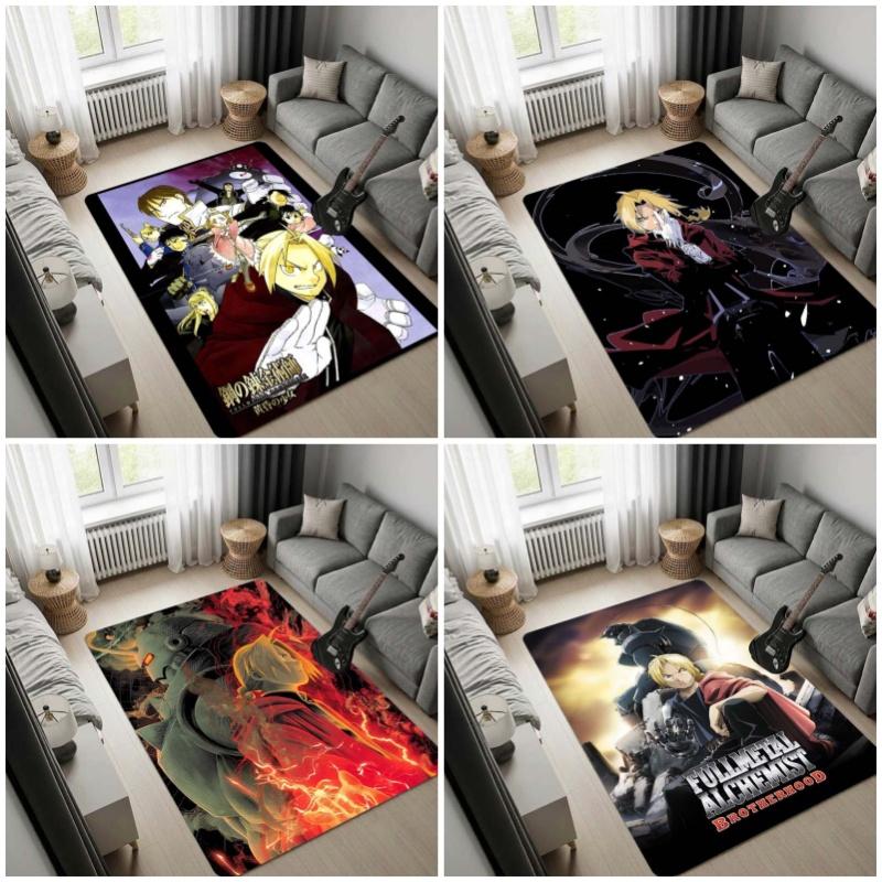 Fullmetal Alchemist All Characters Rug, Edward Alphonse Winry Anime Print Carpet, Living Room Game Room Floor Mat Decor