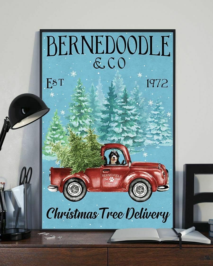 

Bernedoodle and Co Christmas Tree Delivery Xmas Dog Poster Metal Tin Sign Vintage Decoration Garage Home Garden Cafes Kitchen Wa 20x30cm（7.8x11.8inch）
