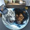 Yin Yang Tiger Lion Round Area Rug,Carpet Rug for Living Room Bedroom Sofa Playroom Decor,Non-slip Floor Mat