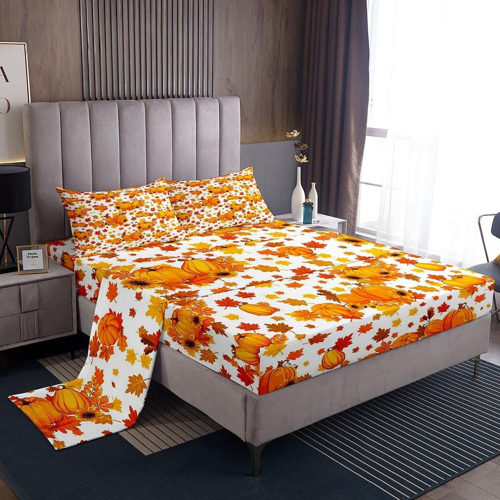 Autumn Harvest Pumpkin Pattern Sheet Four-piece Bedding Set Bedding Set Bedroom Dormitory Bedding Decoration