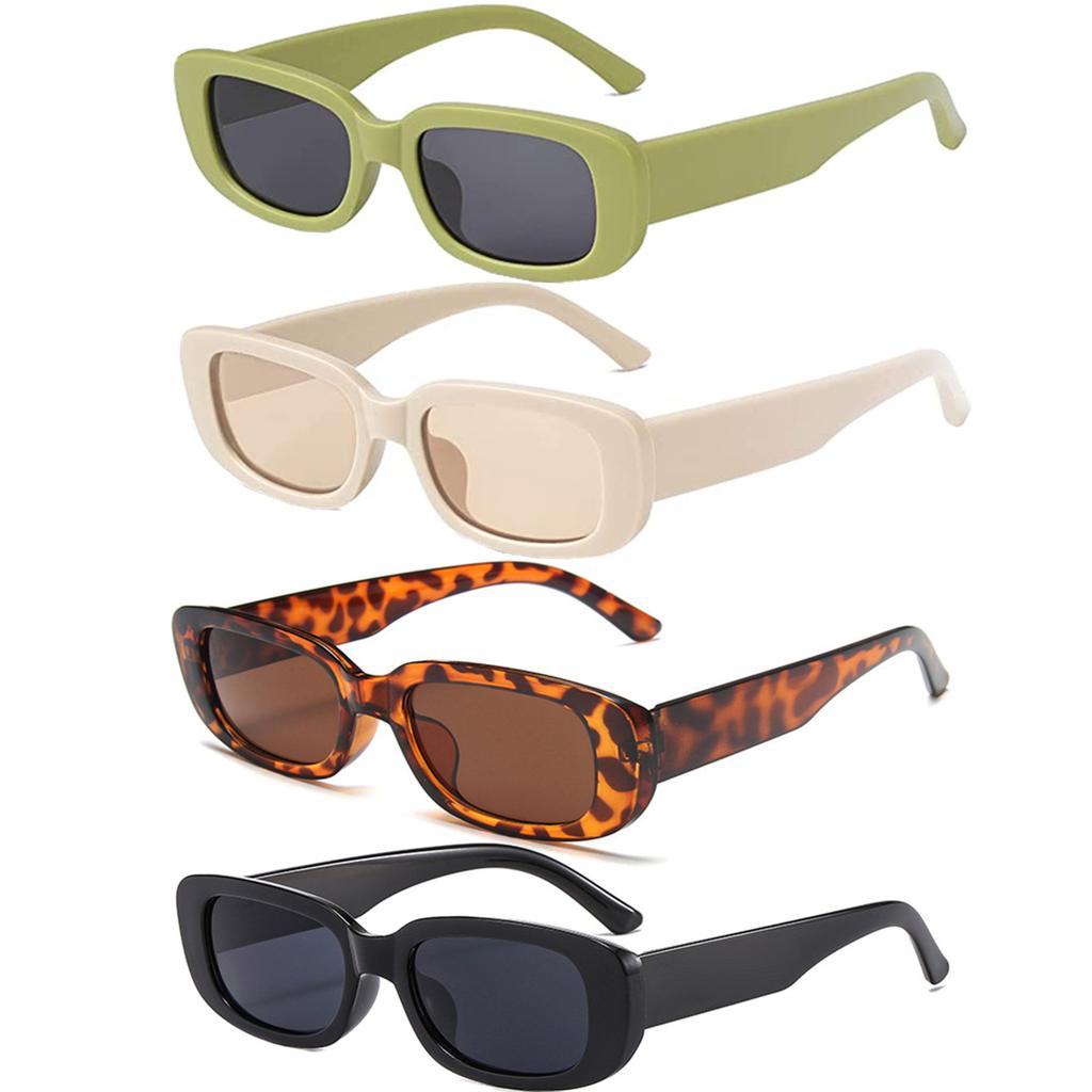 Protective Glasses 4pcs Rectangle Frame Sunglasses Women Men Candy Color Y2K Fashion Sun Glasses Vintage Outdoor Eyewear UV400