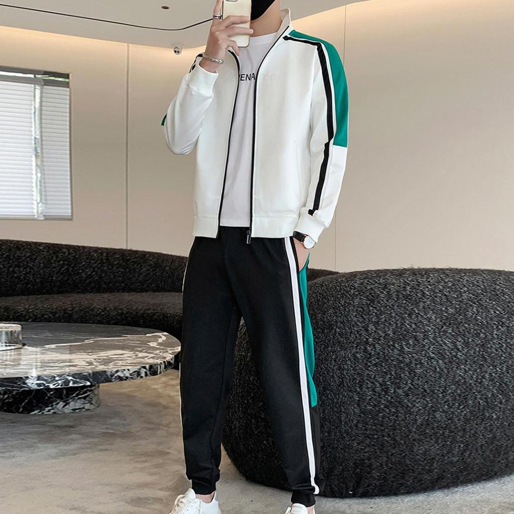Fashion Korean Version Men's Patchwork Zippered Sportswear+Pants Set  New Spring Autumn Casual Jogging Fitness Two-Piece Set