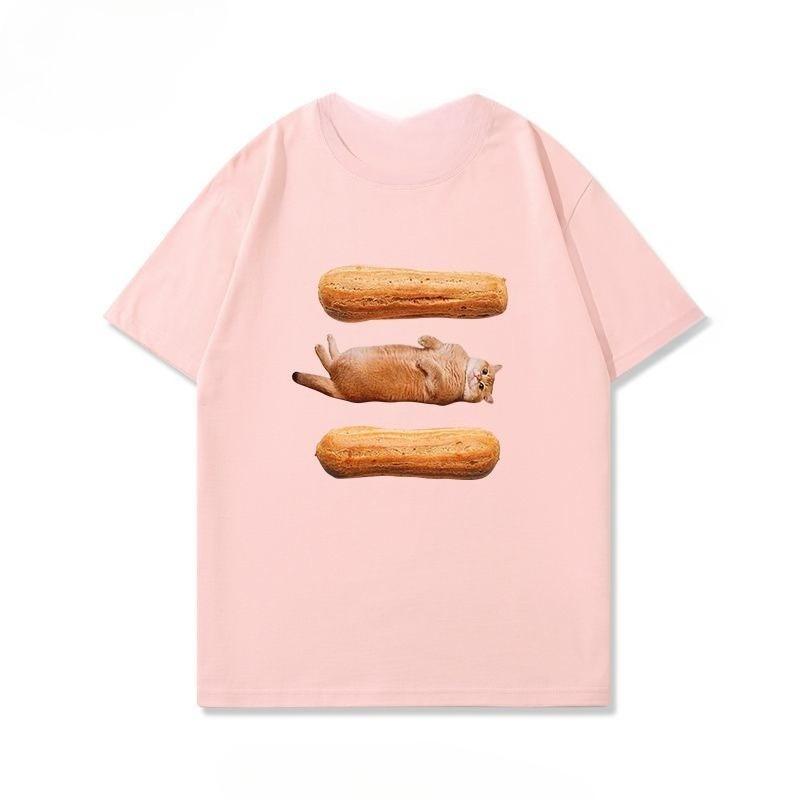 Classic Cute Cat Sandwich Meme T Shirt Unisex Women Harajuku Style Graphic Tee Oversized Casual Short Sleeve Summer Fashion Top