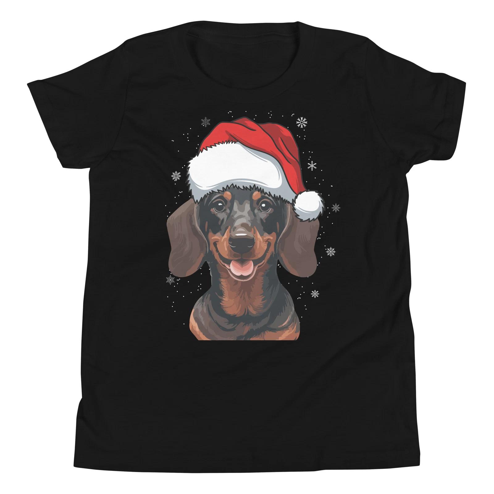 Dachshund Wearing Christmas Santa Hat Funny Xmas Holiday Dachshund T-Shirt 150