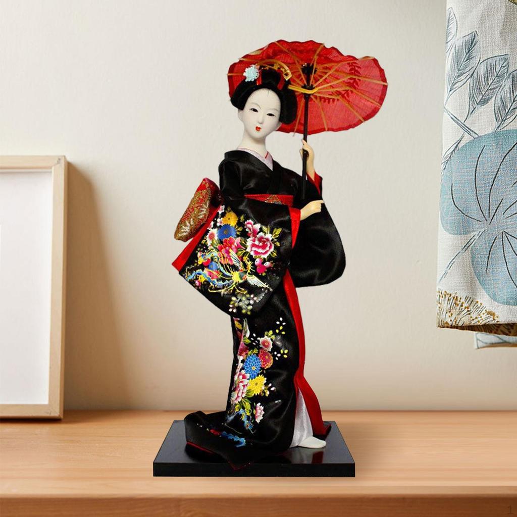 12" Japanese Geisha Doll Miniature Figurines Girl Statue Handcrafted Resin Collectible Figurine for