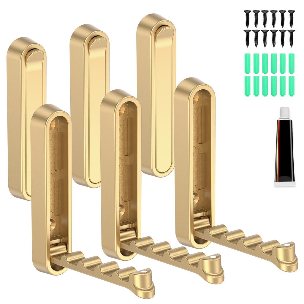 6Pcs Metal Foldable Wall Hook Wall Mounted Coat Hat Clothes hanger Hook for home Bedroom Self-Adhesive wall hook with Screws