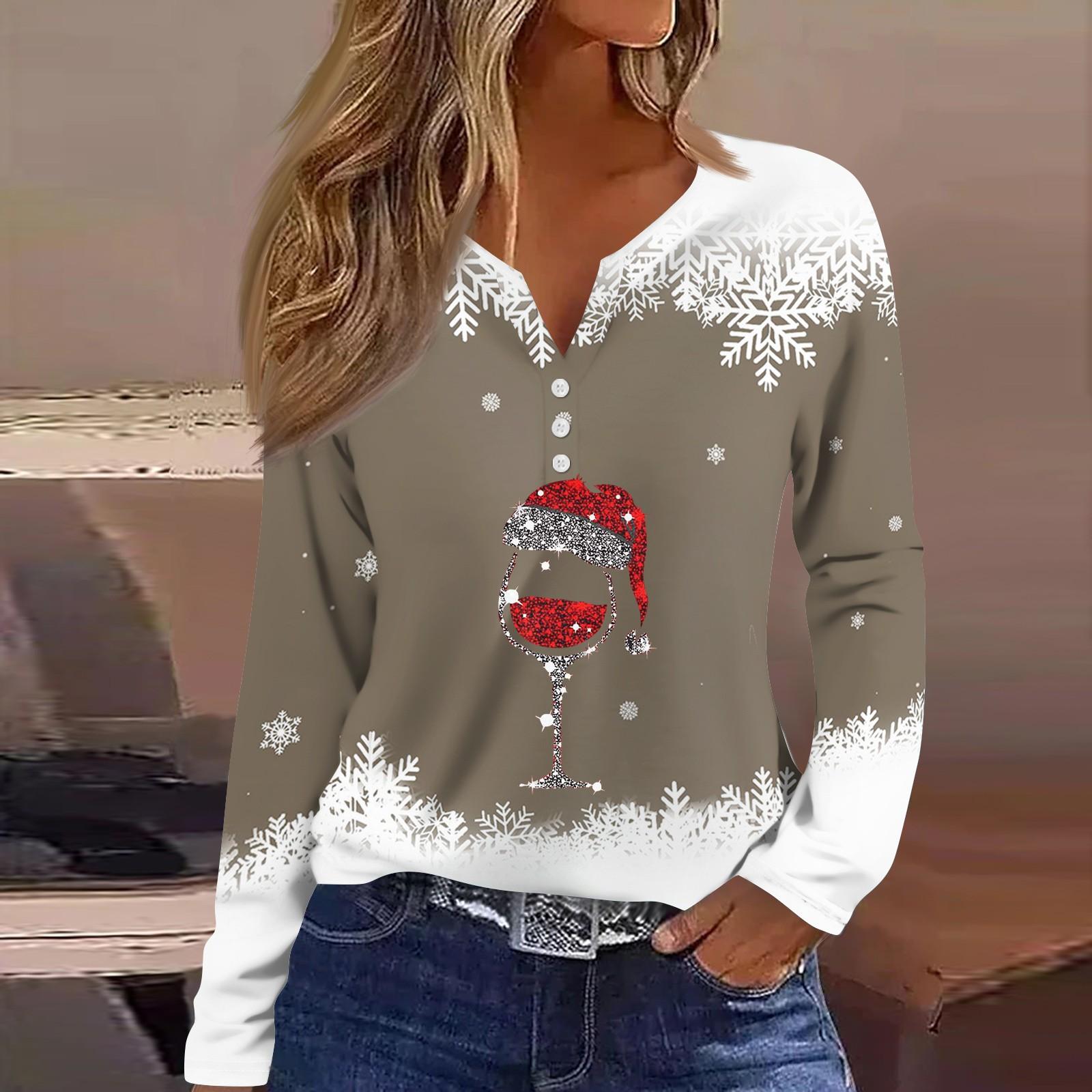 

Жен. Футболка Футболка С принтом Пуговицы Длинный рукав Повседневные Выходные Мода Классический V-образный вырез Обычный Верх XL коричневый