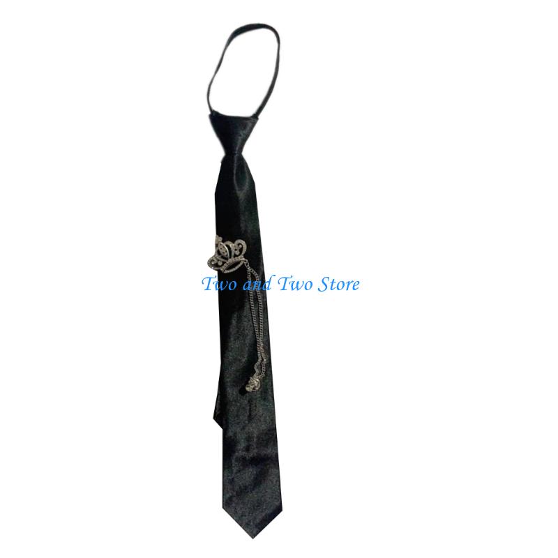 HX6F Uniform Black Ties for Senior High School Uniform Pre-tied Metal Chain Bear