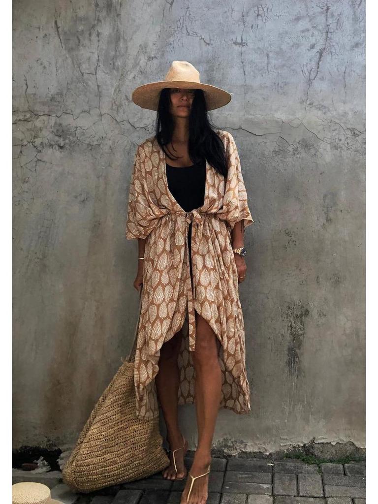 Black & White Tie-Dye Cardigan Beach Dress & Swimsuit Cover-Up