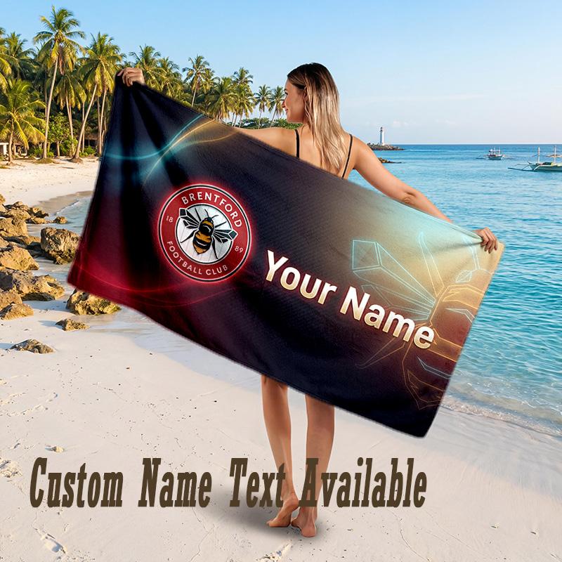 Brentford Football Design Beach Towel Custom Text Large Towel for Beach Vacation