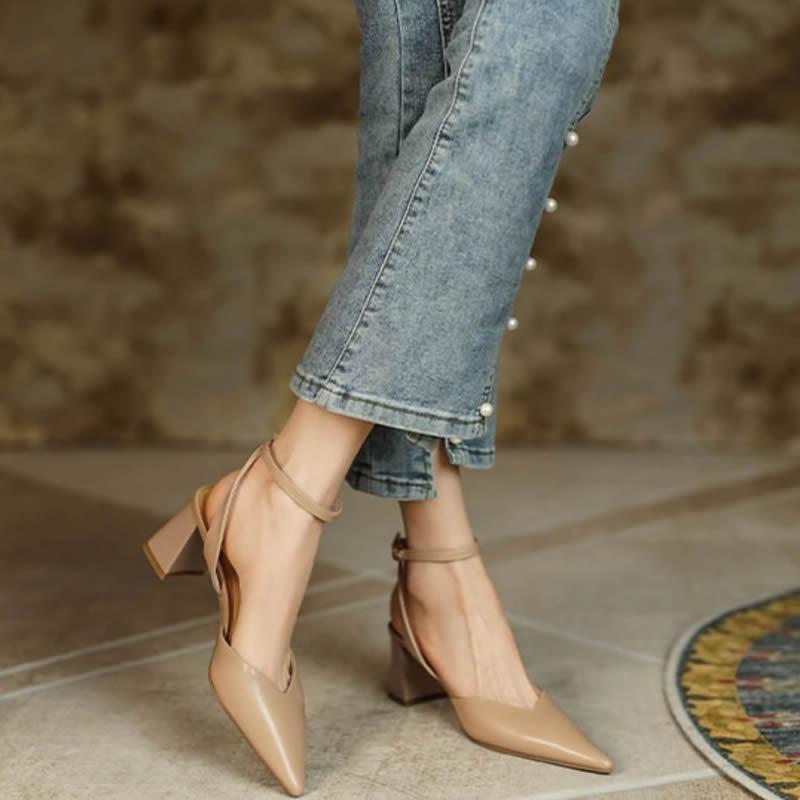 2023 Ladies High Heels Backless Mary Jane Shoes Vintage Style High Heels Elegant Fashion Pointed Women Sandals Shoes for Women
