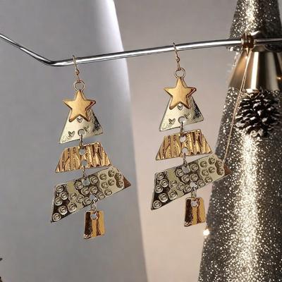Metal Christmas Tree Long Earrings Party Carnival Earrings Exaggerated Ear Ornament