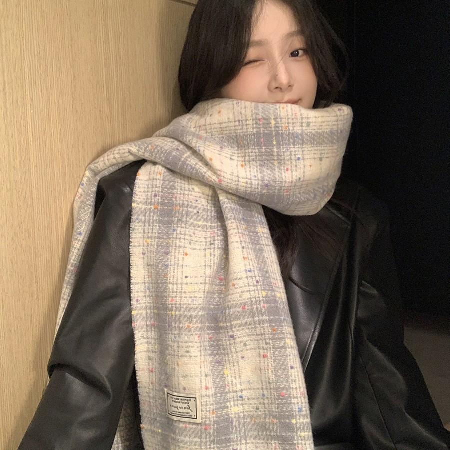 Korean Version Ins White Plaid Scarf for Women New Autumn and Winter Student Couple Fashion Versatile Warm Scarf