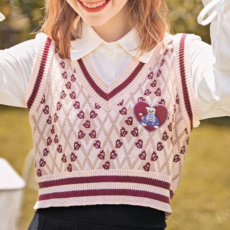 Pletený pulovr Svetr Vesta Ženy Bez rukávů Medvěd Potisk Svetry s výstřihem do V Volná Pletená Vesta Top Zimní Oblečení Ženy