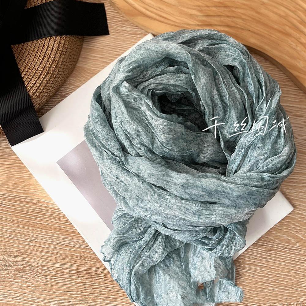 Vreovor Tie Dye Scarf Retro Autumn And Winter New Style Pleated Coffee Thin Long Strip Shawl Men And Women Warm Silk
